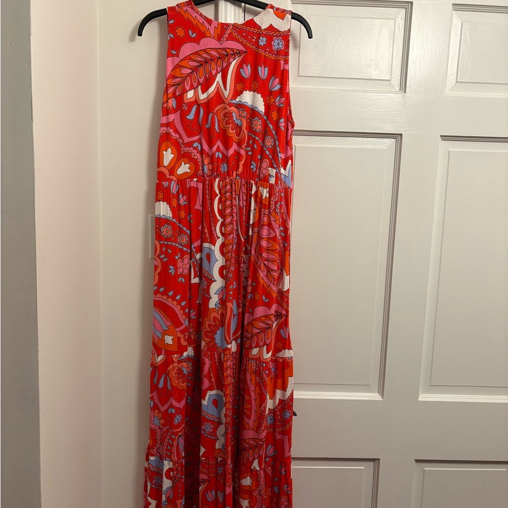 Boden Red and Pink Paisley Sleeveless Maxi Dress - Picture 2 of 6